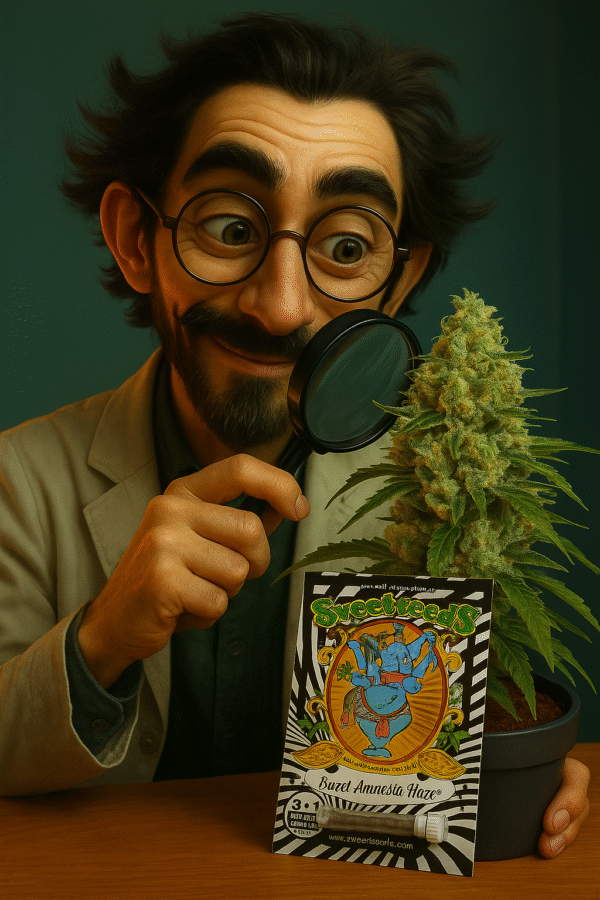 Fotografía de la planta Sweet Amnesia Haze de Sweet Seeds, cogollo compacto y resinoso con estructura sativa. Genética feminizada de floración rápida.